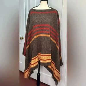 Kenzo Jungle VTG Aztec SouthWestern Wool Blend Poncho‎ Wrap Sz 16 Oversized